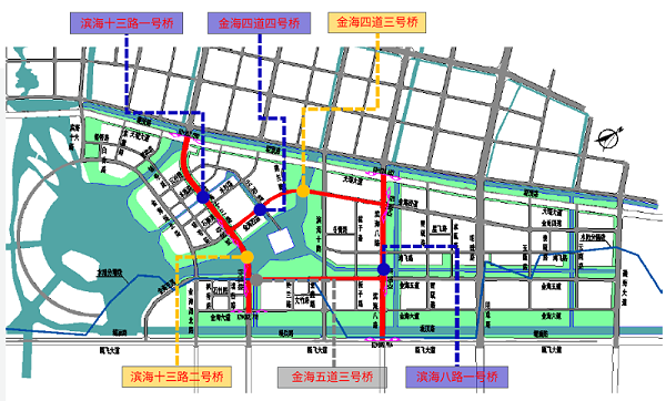 本项目市政道路及桥梁示意图（图中加粗红线）